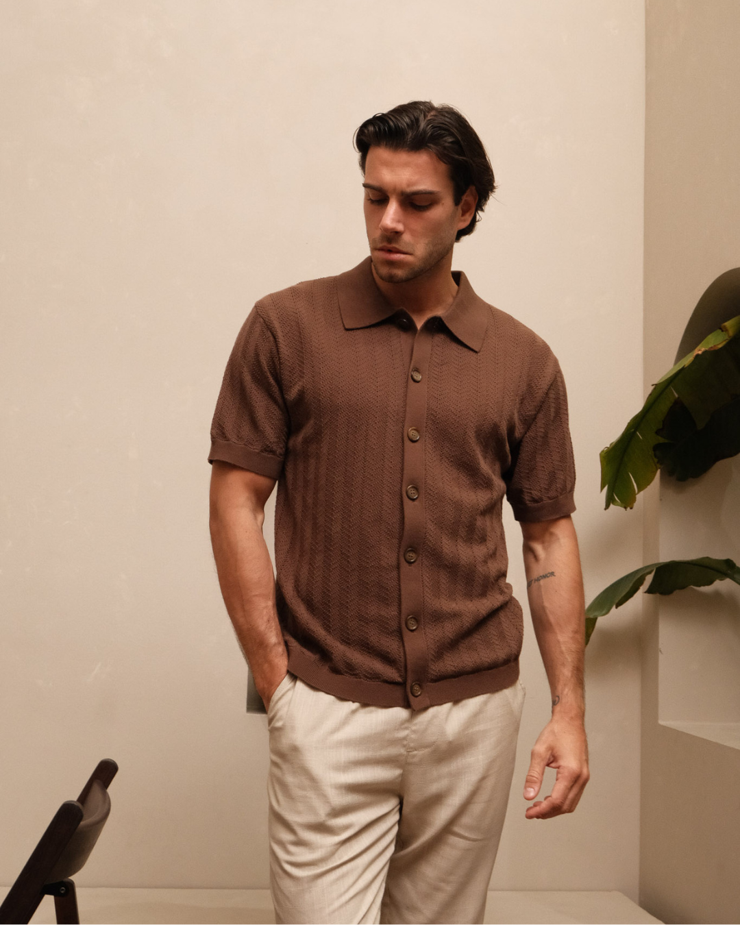 Knitted Shirt- Brown