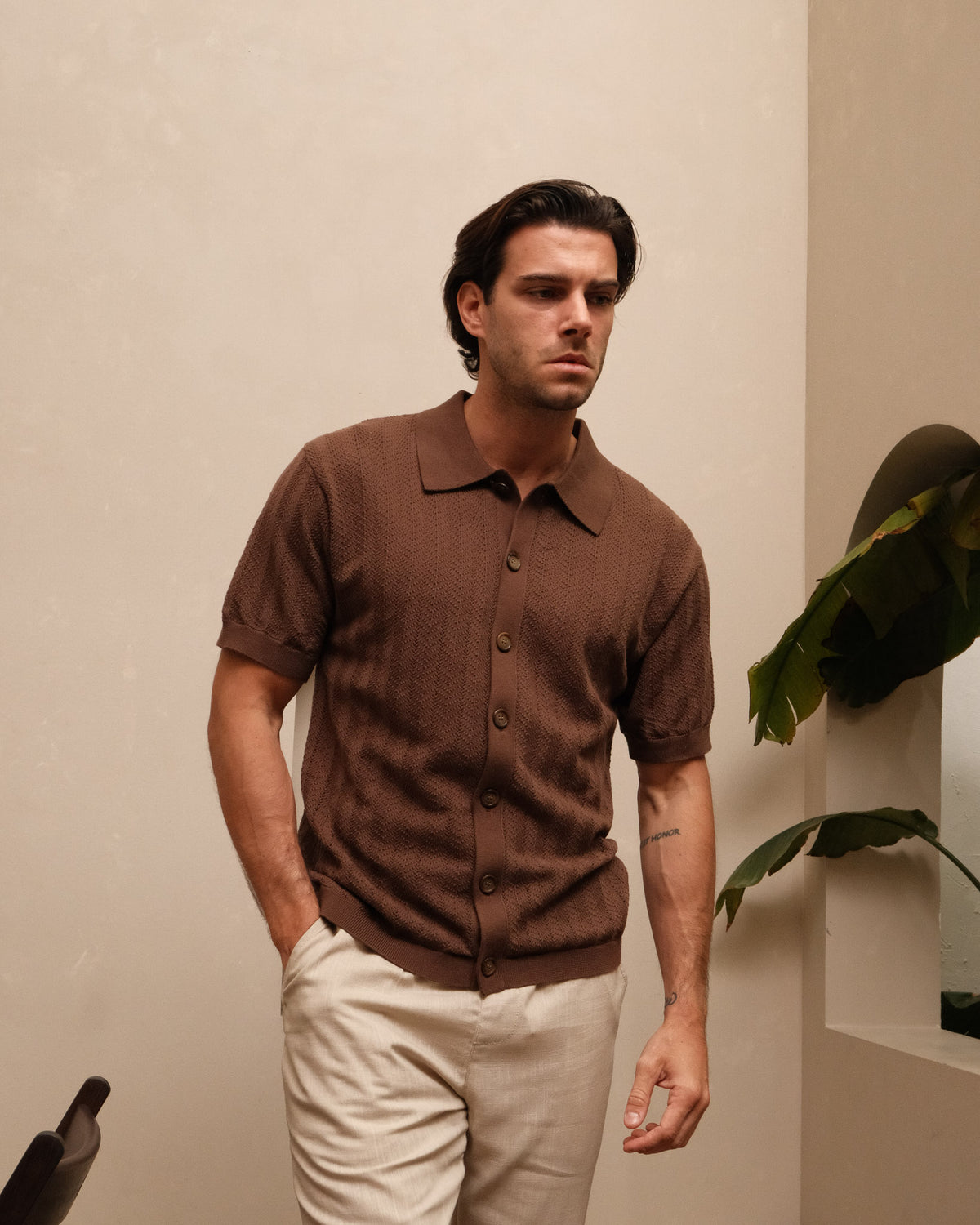 Knitted Shirt- Brown